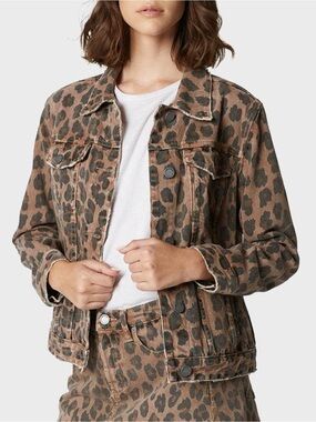 New Blank NYC Catwalk Leopard-Print Denim Trucker Jacket